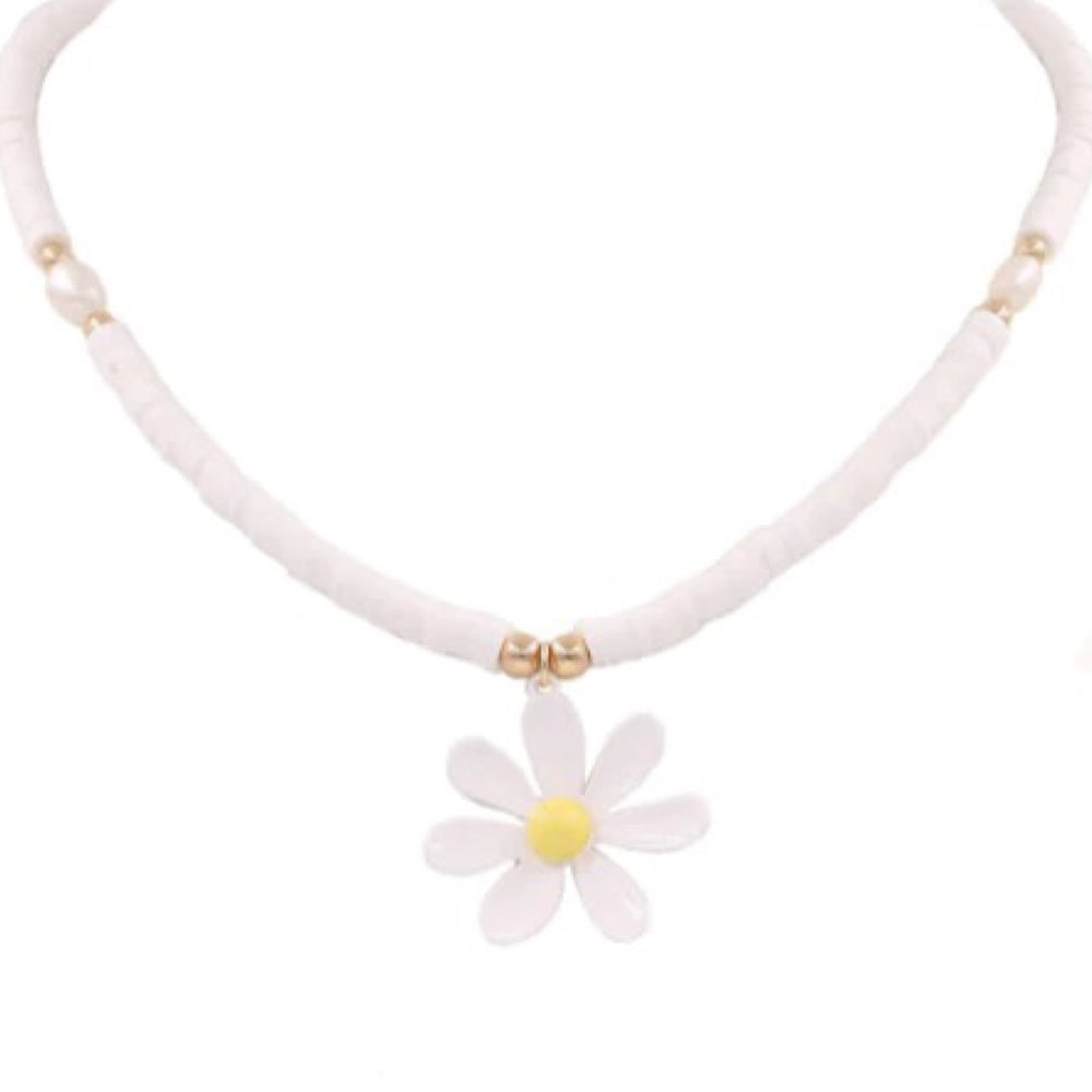 White Sunflower Pendant Necklace