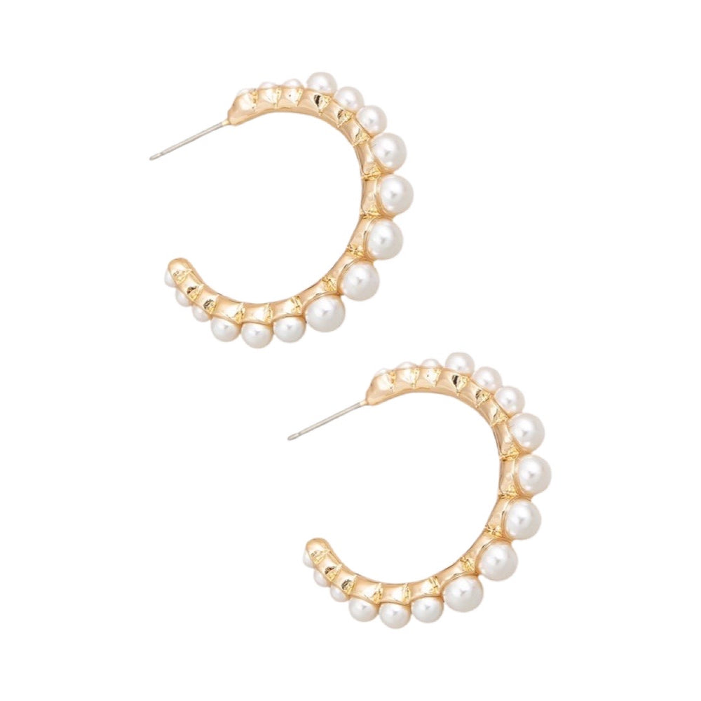 Pave Pearl Hoop Earrings