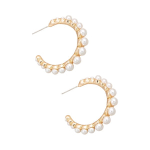 Pave Pearl Hoop Earrings