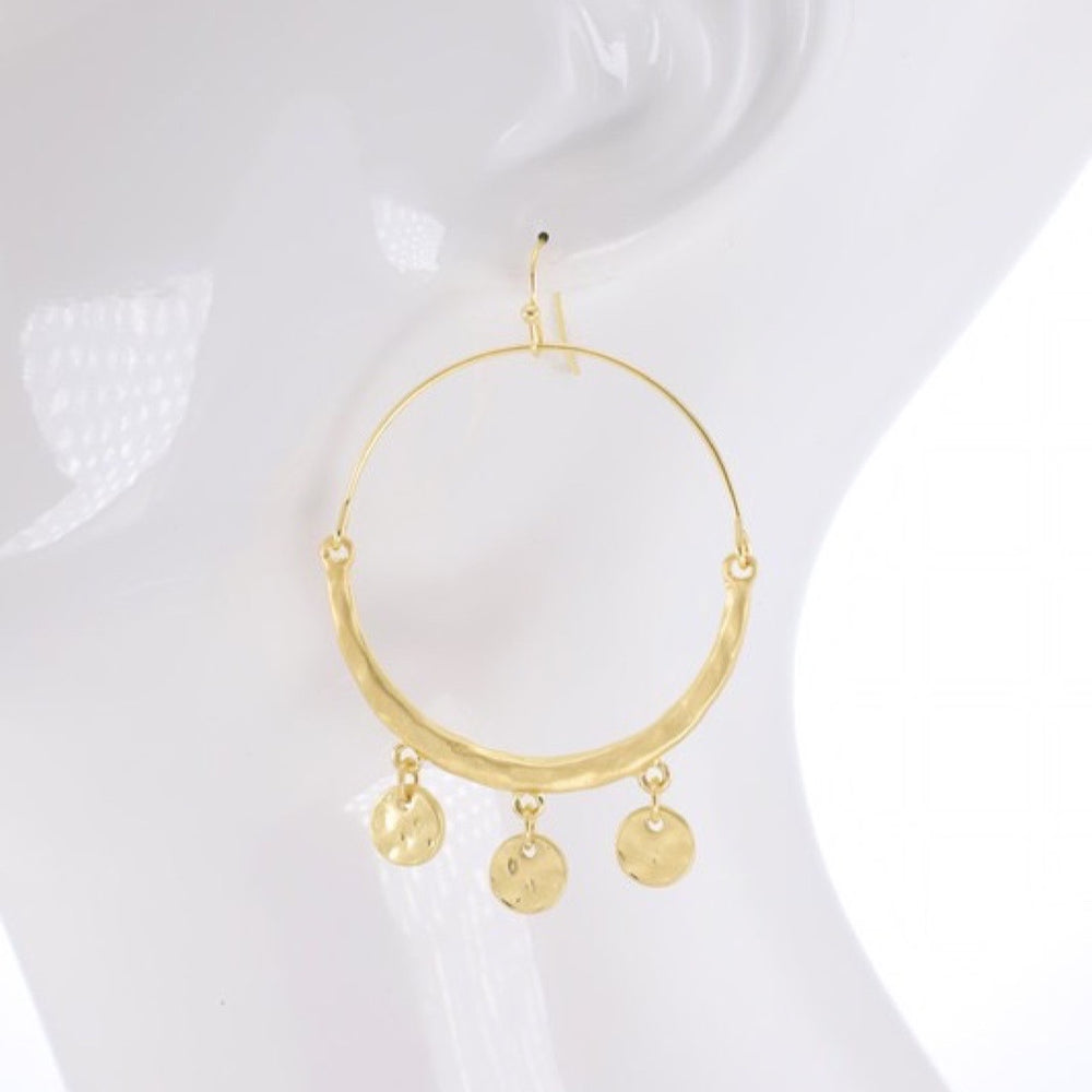 Hammered Hoop Earrings with Accent Charms