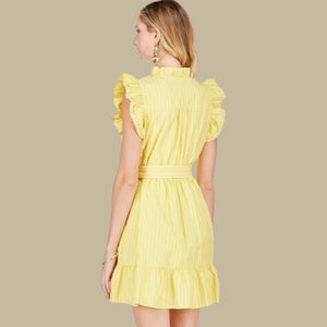 Yellow Stripe Ruffles Around Dress