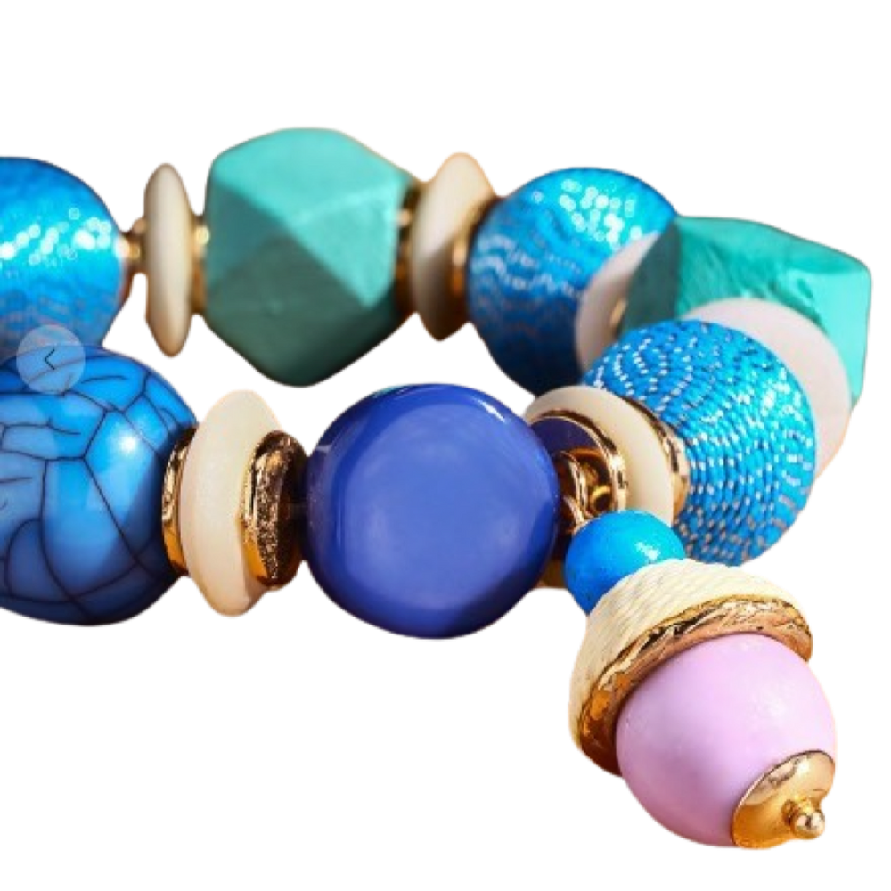 The Ryann Colorful Wood & Stone Stretch Bracelet