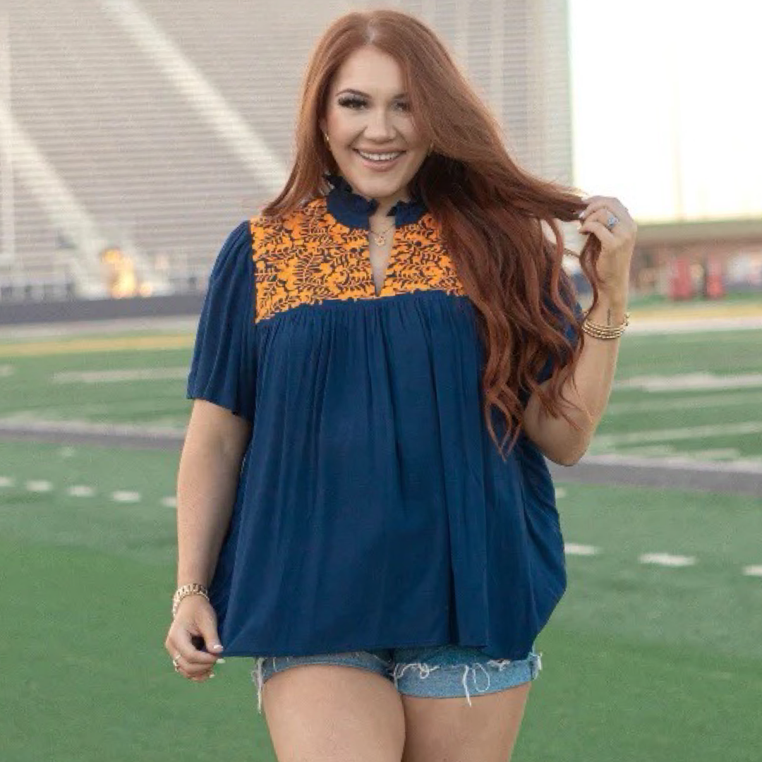 Navy and Orange Top – Maripoza Boutique