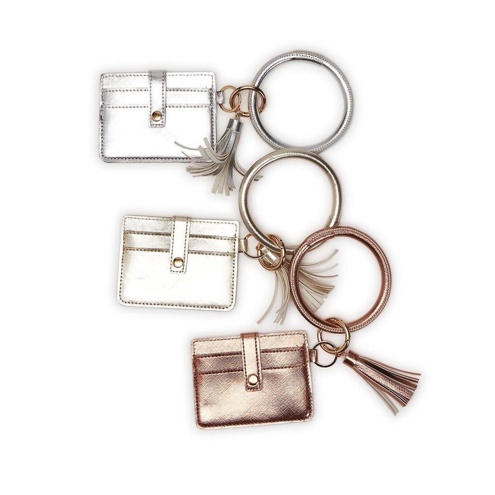 Full Circle Metallic Vegan Leather Bangle Keychain Holder with Card Case