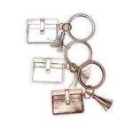 Full Circle Metallic Vegan Leather Bangle Keychain Holder with Card Case