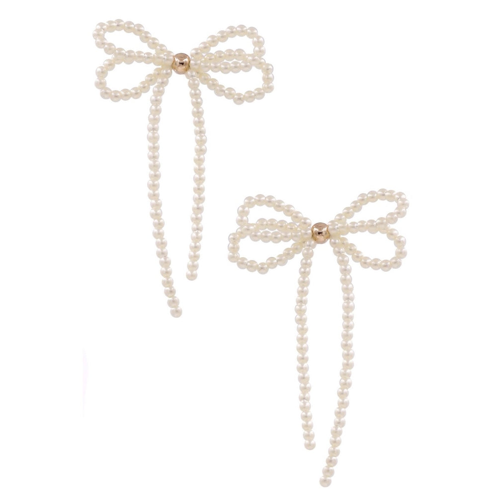 Cream Pearl Bow Tie Earrings