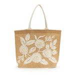 Natural Bloom Embroidered Floral Design on Jute Tote Bag