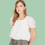 White Cinched Shoulder Balloon top