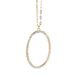 Glass Rhinestone Accented Oval Pendant Necklace