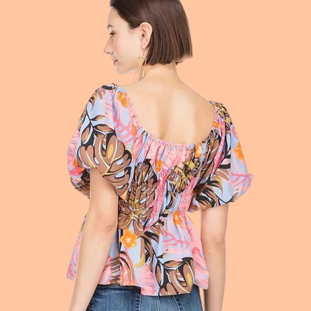 Bold Palms Cinched Waist Top