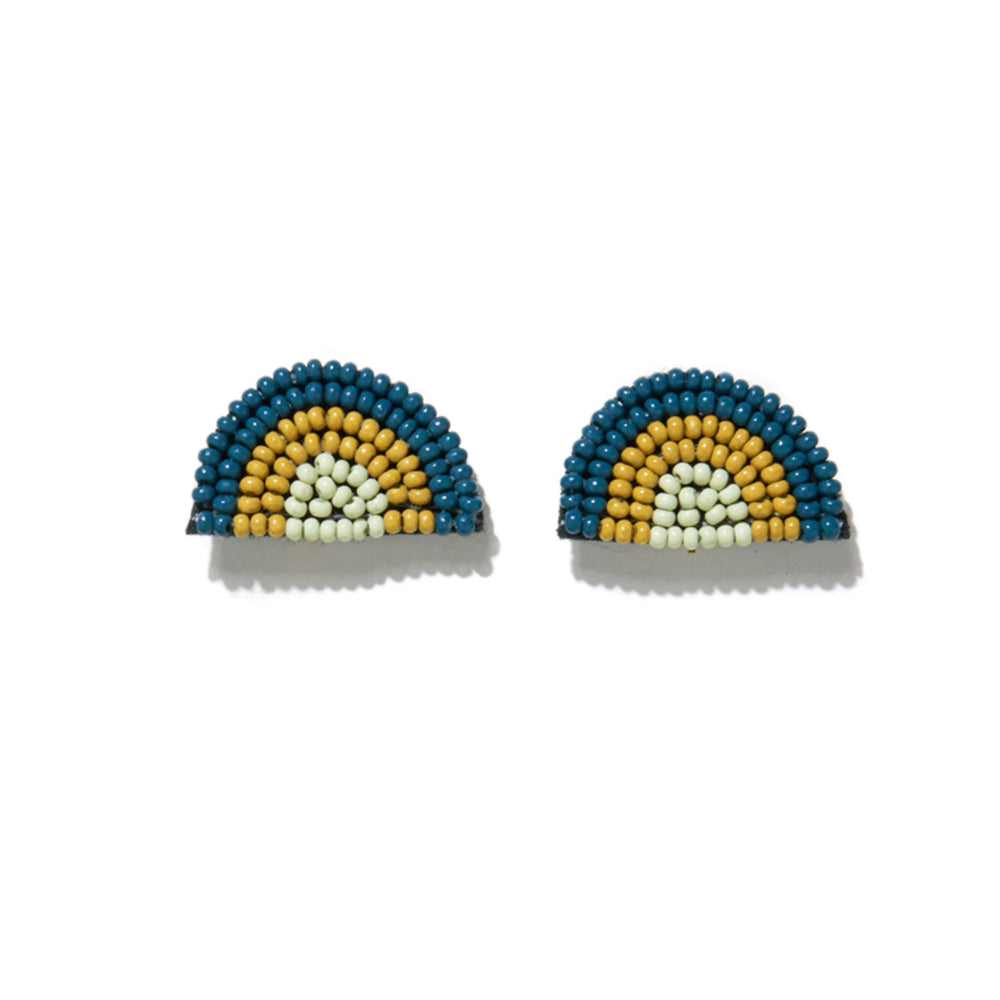 Peacock and Citrine Seed Bead Rainbow Earrings