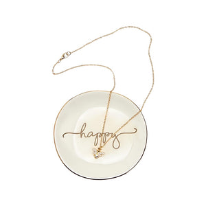 Bee Happy Ceramic Dish and Bee Charm Necklace Set