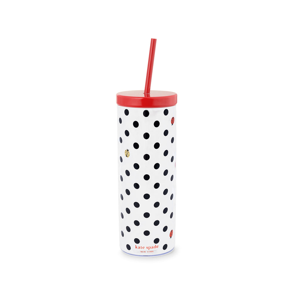 Acrylic Tumbler with Straw, Ladybug Dot