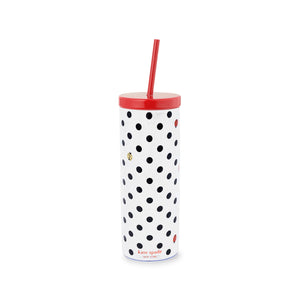 Acrylic Tumbler with Straw, Ladybug Dot