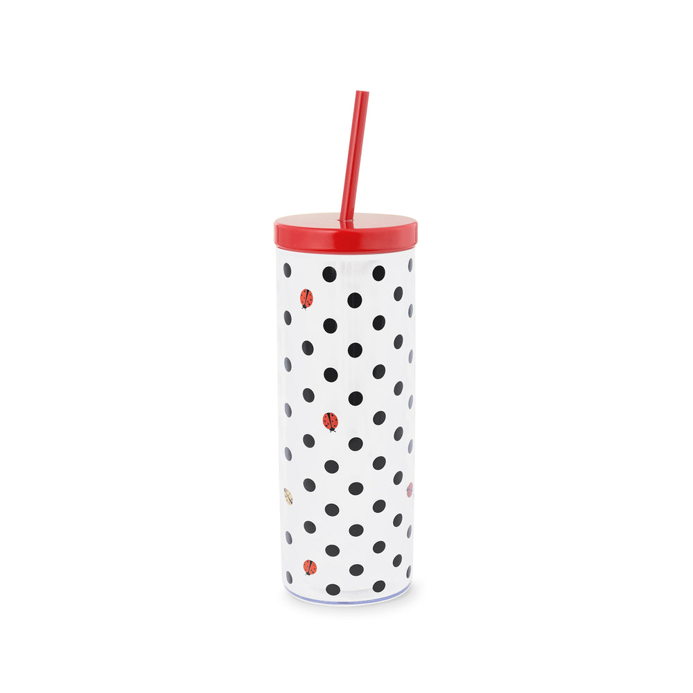 Acrylic Tumbler with Straw, Ladybug Dot