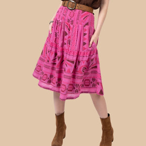 Pink Smocked Waist Tiered Skirt