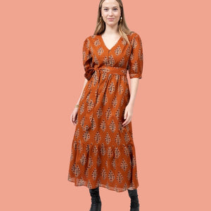 
            
                Load image into Gallery viewer, Copper Block Print Midi Dress
            
        