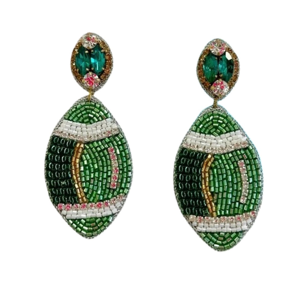 
            
                Load image into Gallery viewer, Beaded Green Football Earrings
            
        