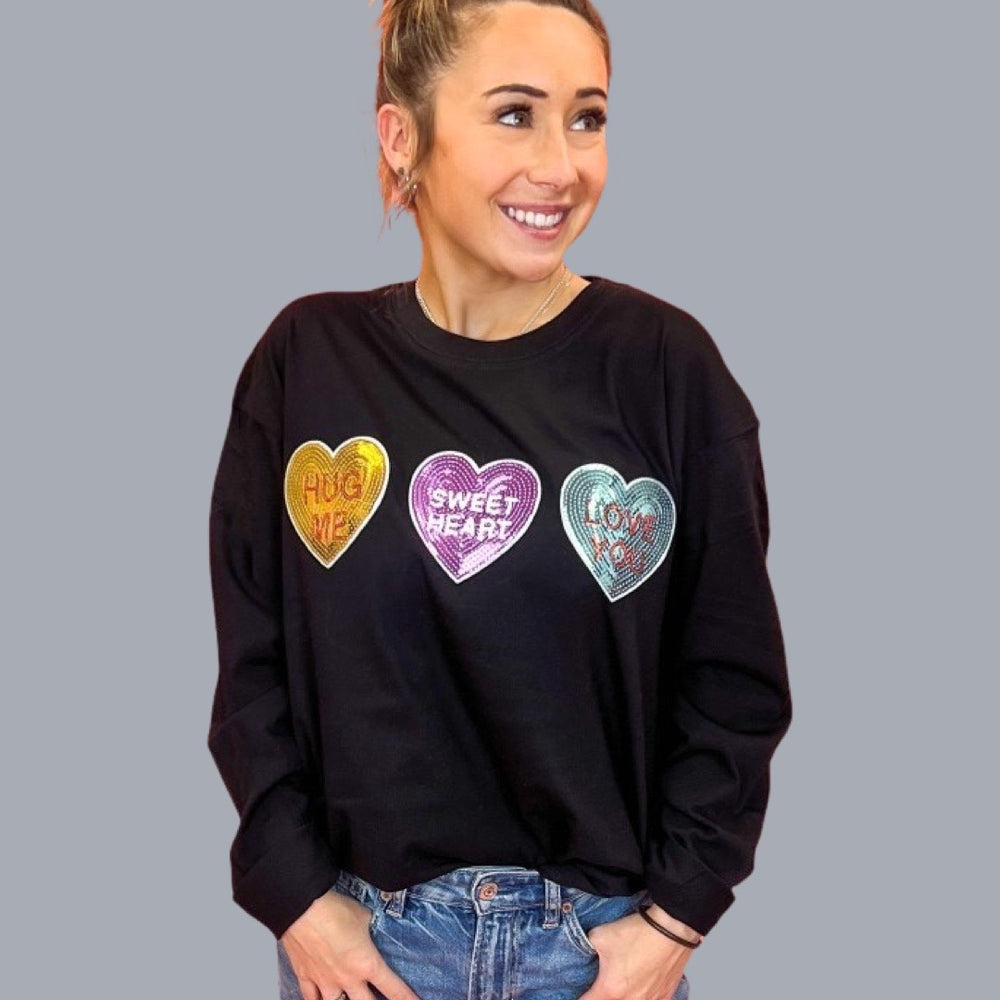 Sparkle Conversation Heart Boyfriend Long Sleeve Tee