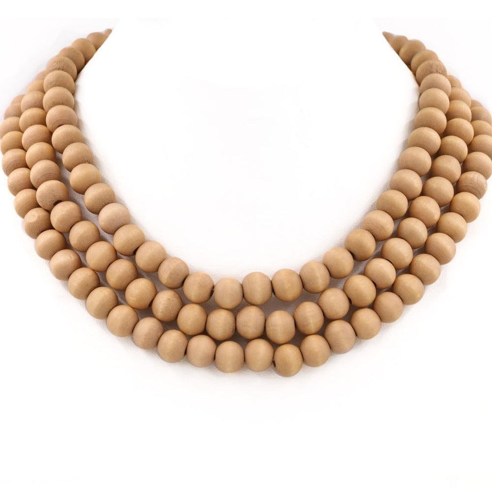 Wood bead layered necklace