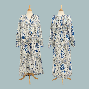 Long Flowy Blue & White Dress