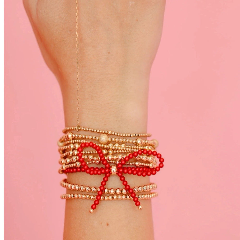 Red Pearl Beaded Bow Bracelet
