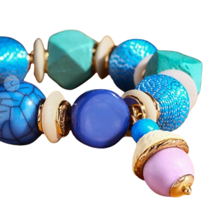 The Ryann Colorful Wood & Stone Stretch Bracelet