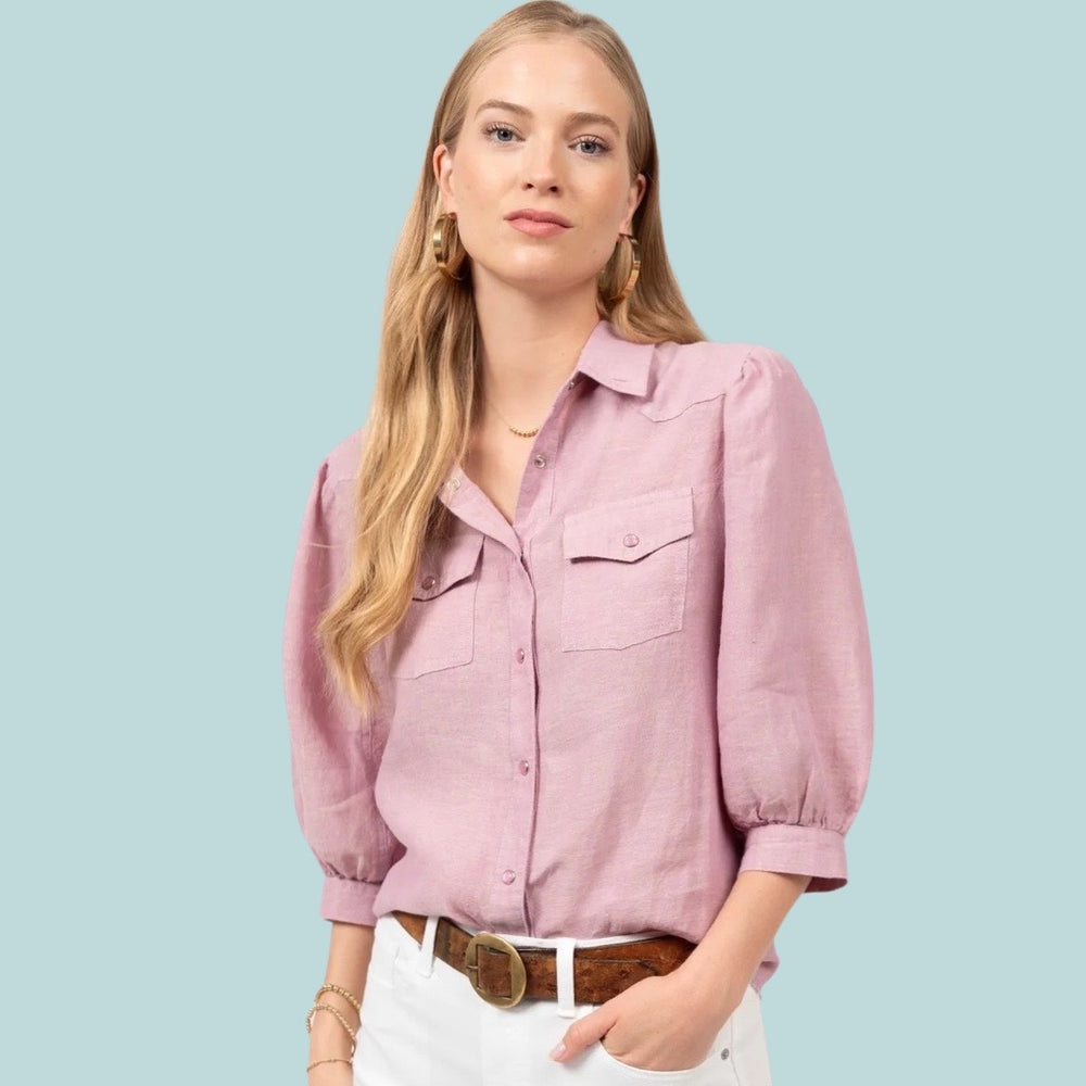 Lilac Snap Front Linen Shirt