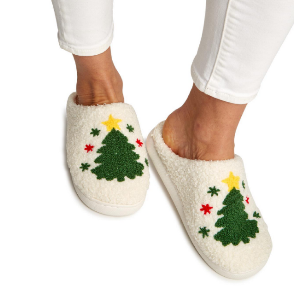 Christmas Tree Icon Plush Slippers