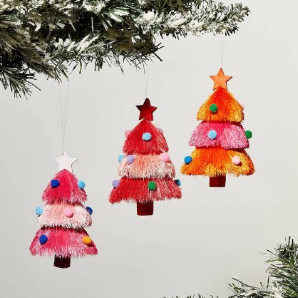 Decked Out Tree with Pom Poms Ornament