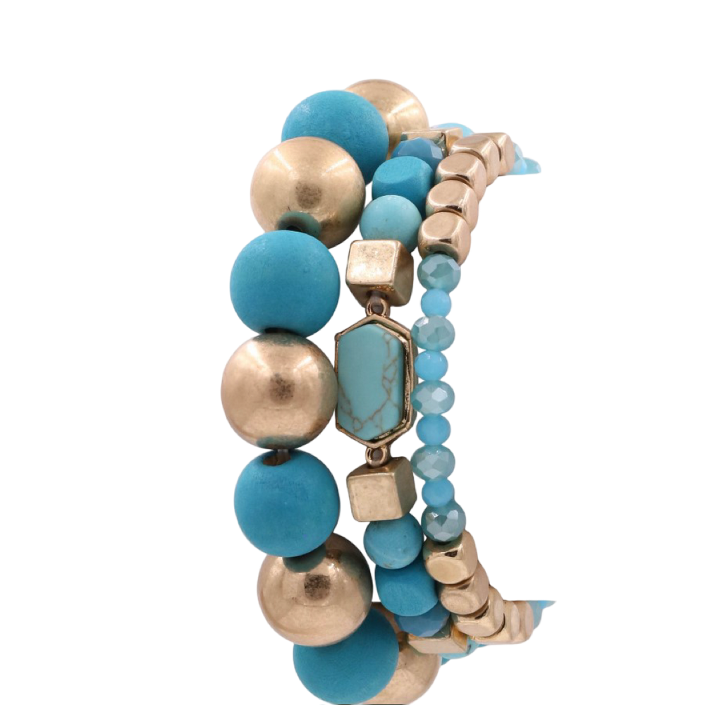 The Ariana Wood Metal Bead Stretch Bracelet Set