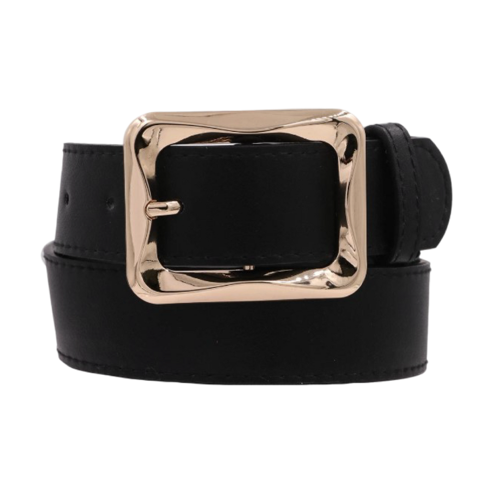 Metal Angled Bar Rectangle Faux Leather Belt