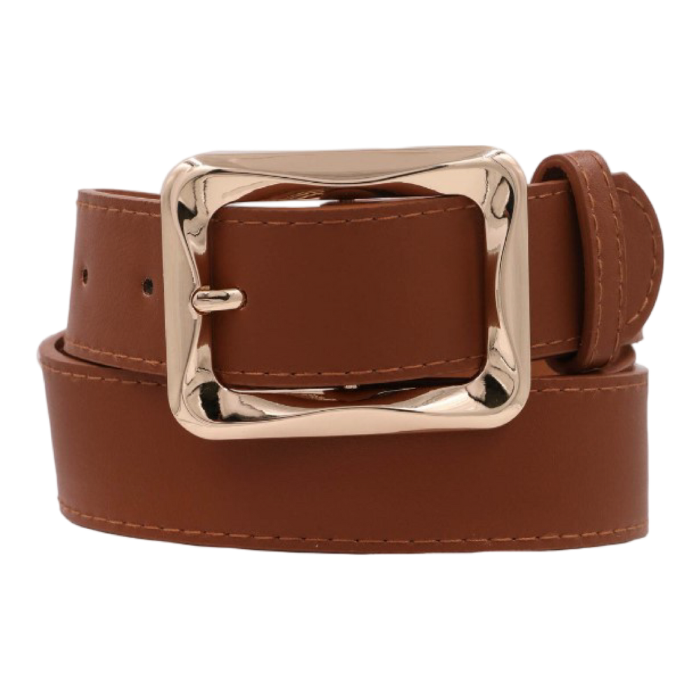 Metal Angled Bar Rectangle Faux Leather Belt