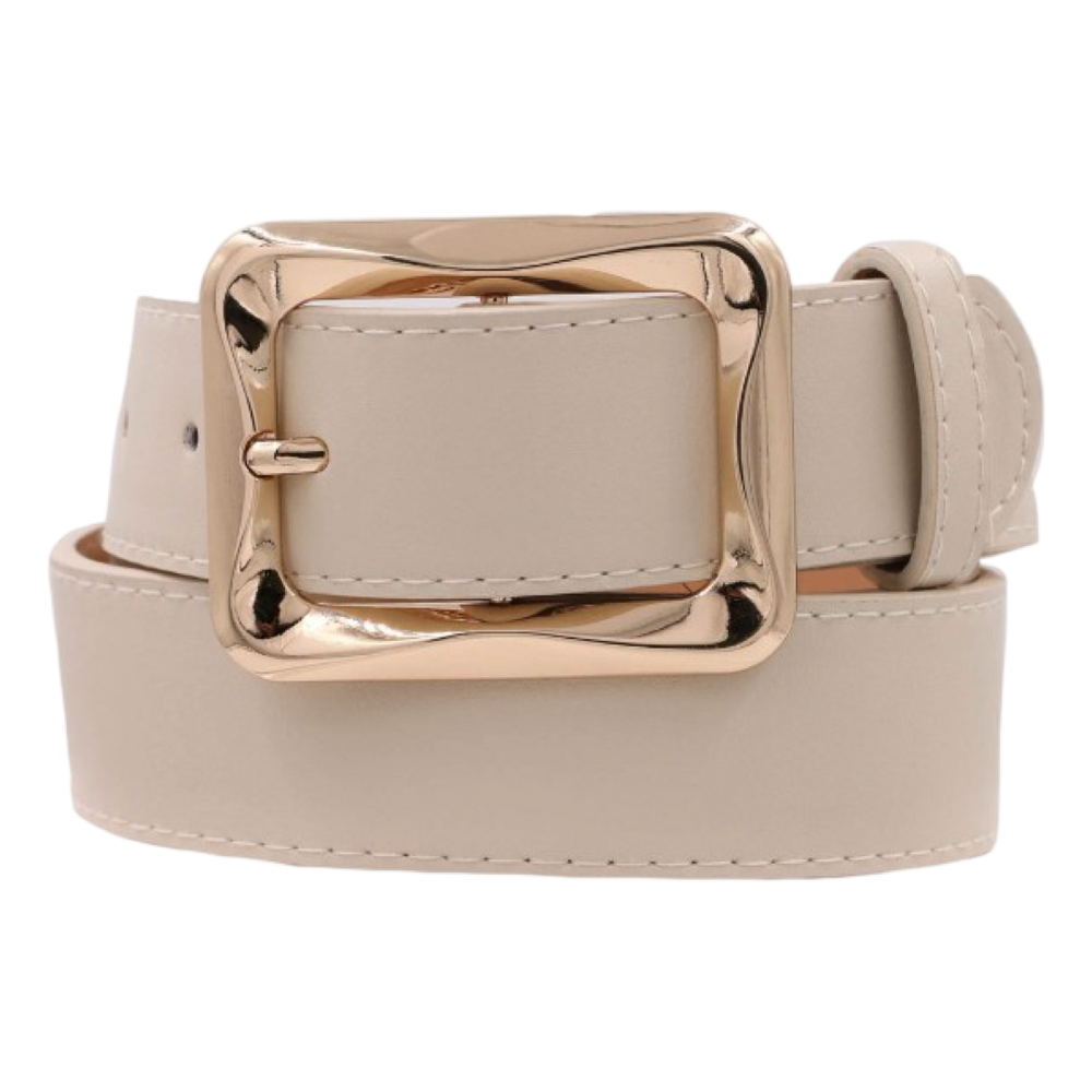 Metal Angled Bar Rectangle Faux Leather Belt