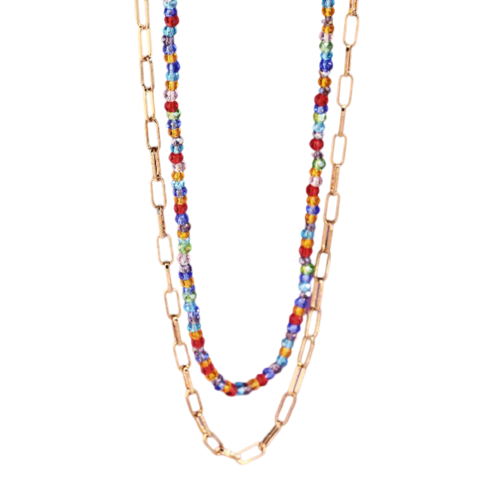 The Cora 2-Layered Bead & Chain Link Necklace