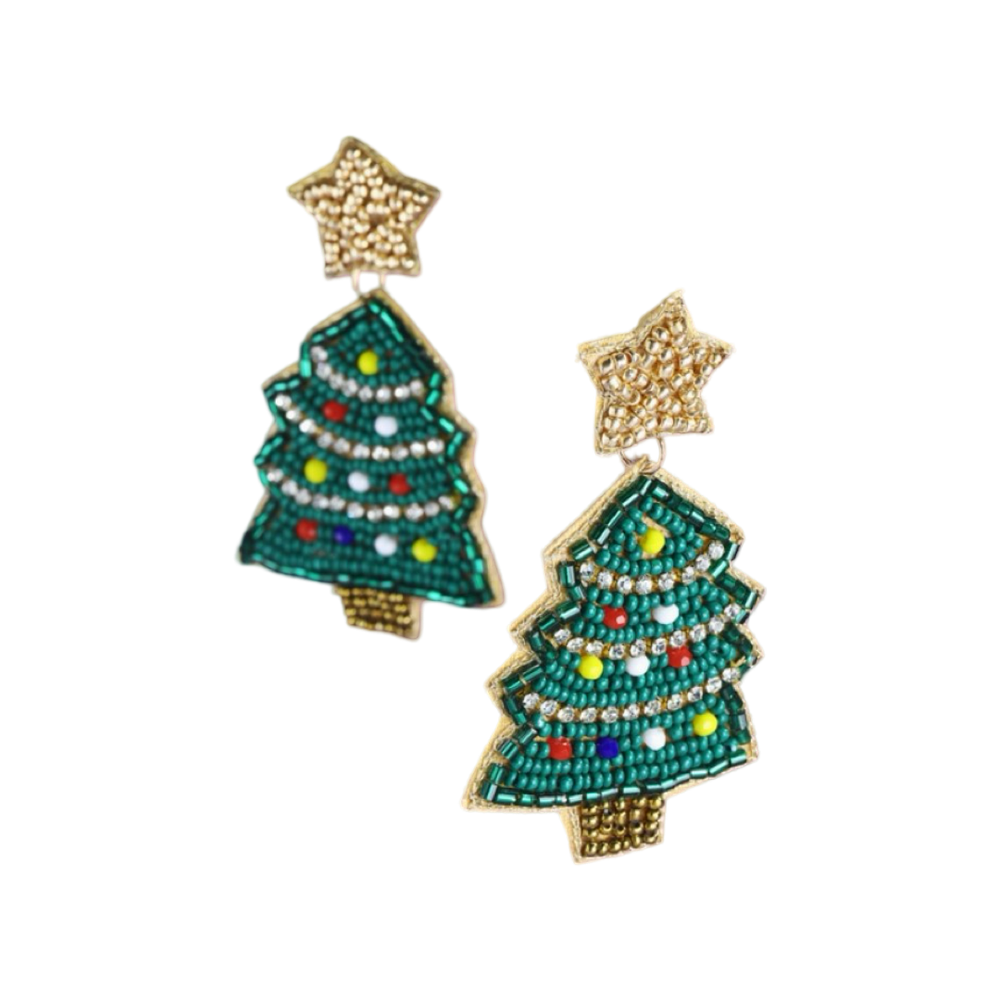 Stella Seed Bead Christmas Tree Earrings