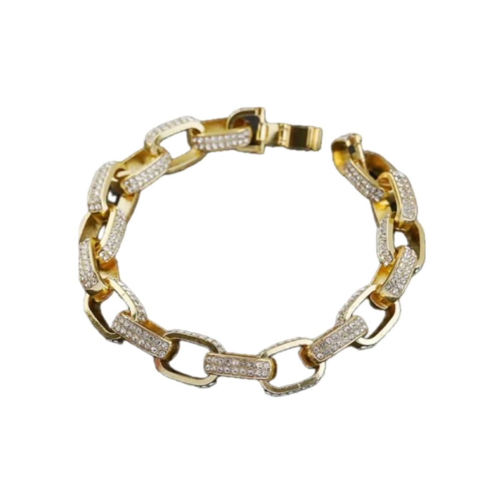 Pave Square Link Bracelet - Gold