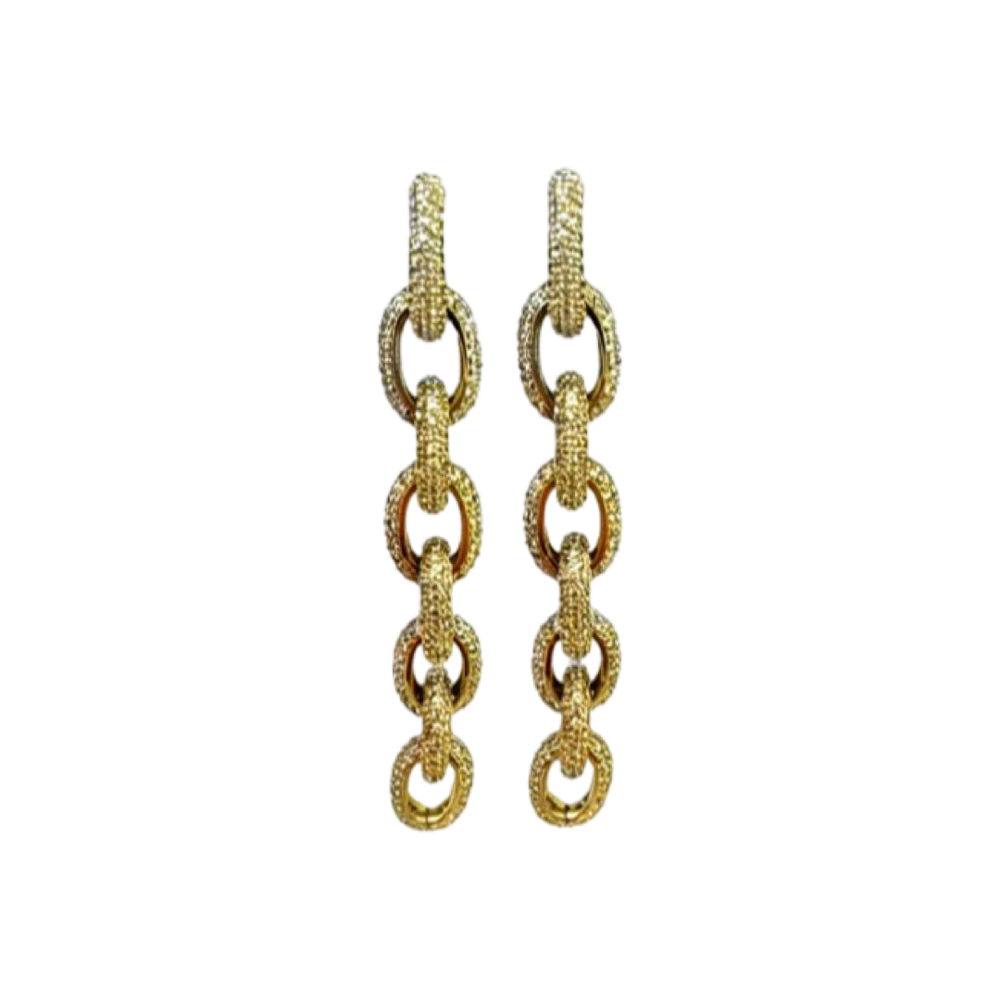 Pave Link Drop Earrings - Gold