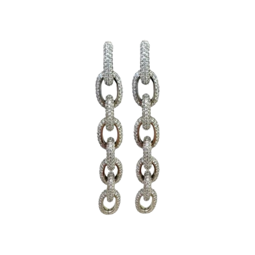 Pave Link Drop Earrings - Silver