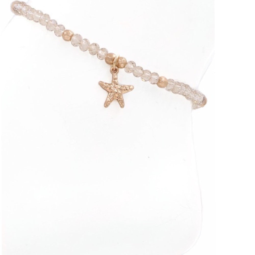 Seashell Charm Faceted Bead Anklet