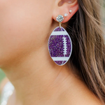 Purple and Silver Glitter Football Earrings