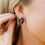 Beaded Black and Red Football Studs