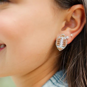 Beaded Brown and White Football Studs