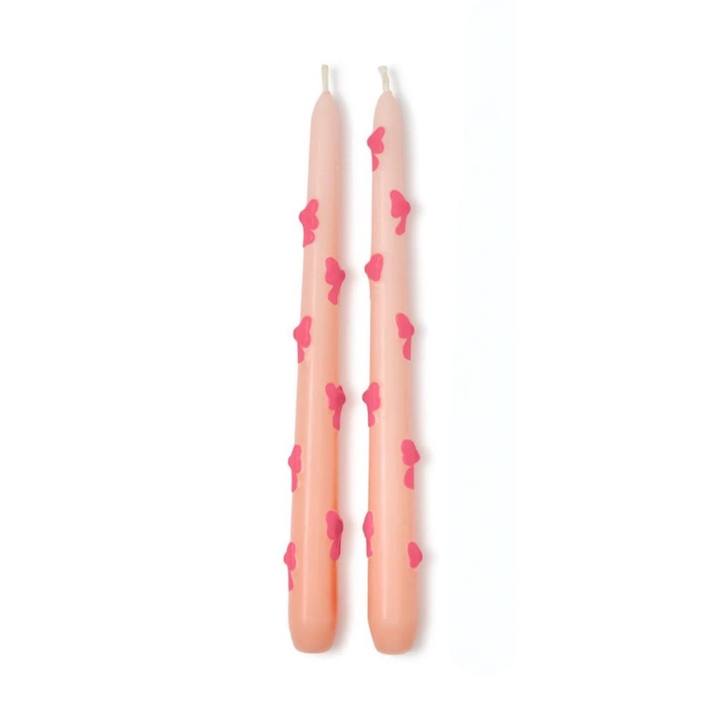 Set of 2 Pink Bow Taper Candles
