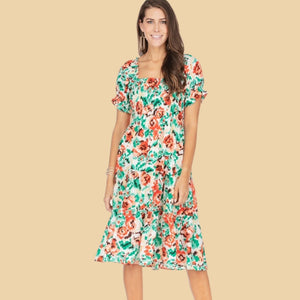 
            
                Load image into Gallery viewer, Ethnic Print Smocked Midi Dress
            
        