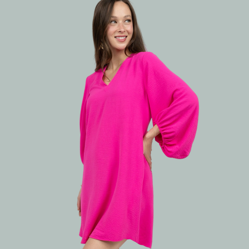 Hot Pink Deep V-Neck Dress