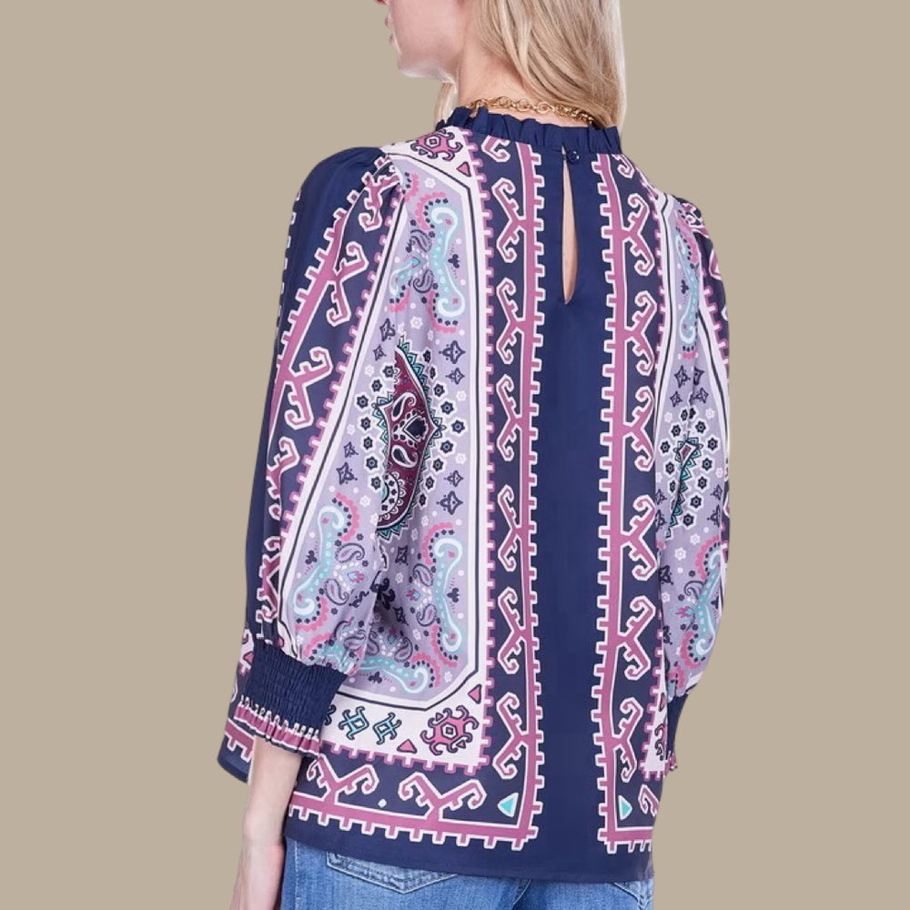 The Blue Hues Mosaic High-Neck Blouse