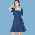 Navy Flounced Hem Dress