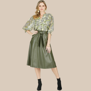 Olive Pleather Midi Skirt