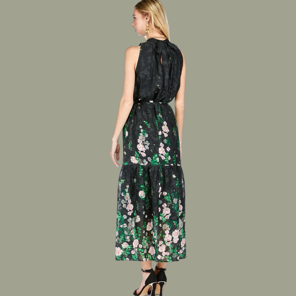 Secret Garden Pleated Neck Maxi Dress